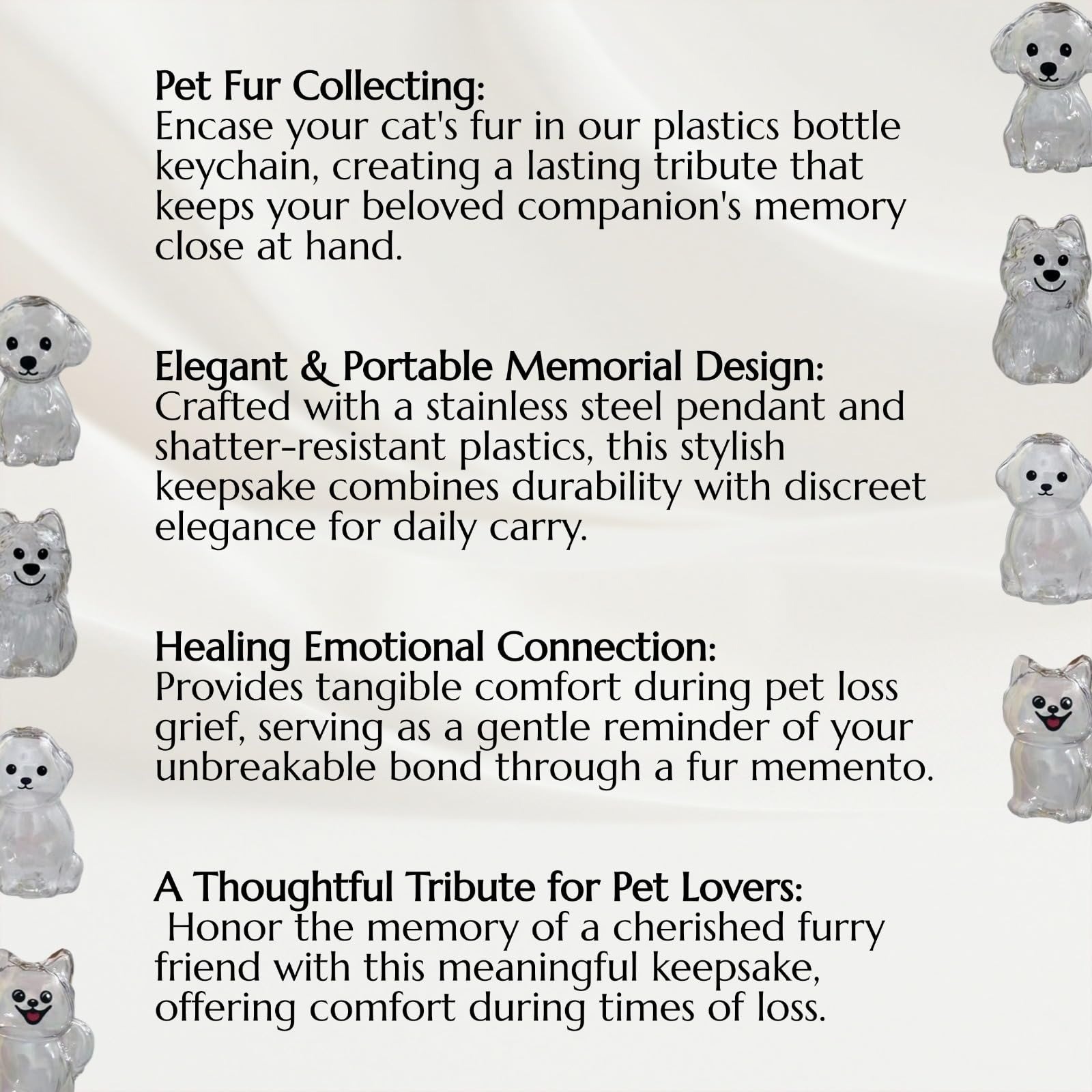 4 Pack Dog Hair Keychain | Pet Memorial Keepsake Bottle