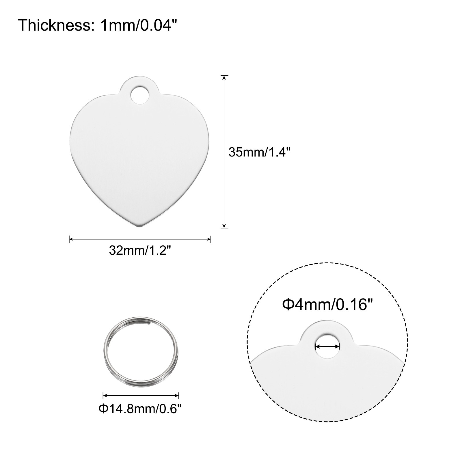 Pet ID Tags, Engraving Tags, Heart-Shape Dog ID Tag, Silver Blank Tags, 20pcs