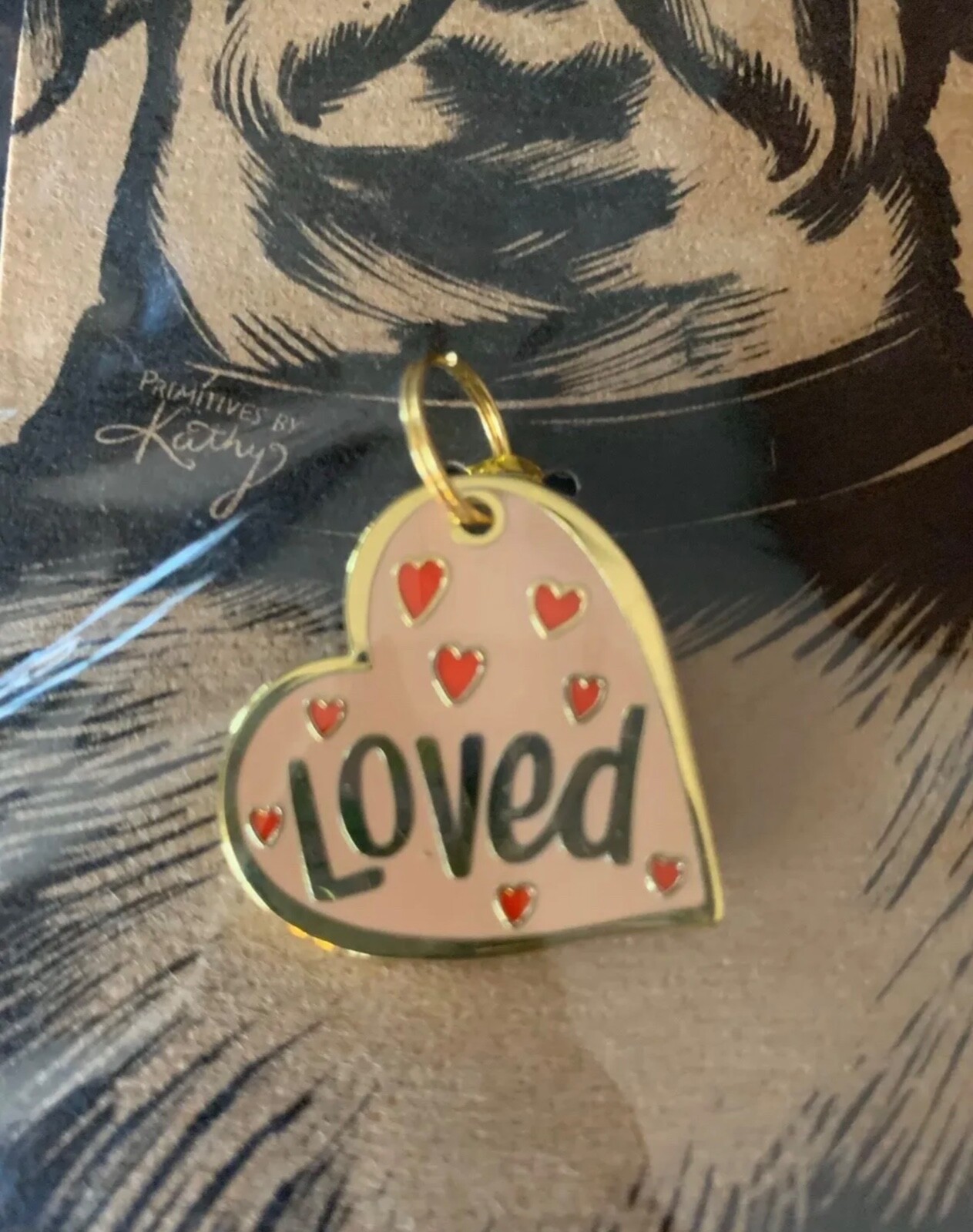 New Primitives by Kathy LOVED Metal Enamel Collar Pink Heart Love Charm Dog NWT
