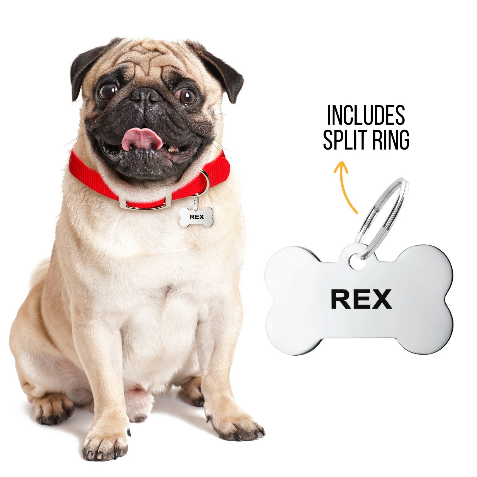 Custom Bone Shape Pet Tag ID Personalized Stainless Steel Cute Shiny Bling