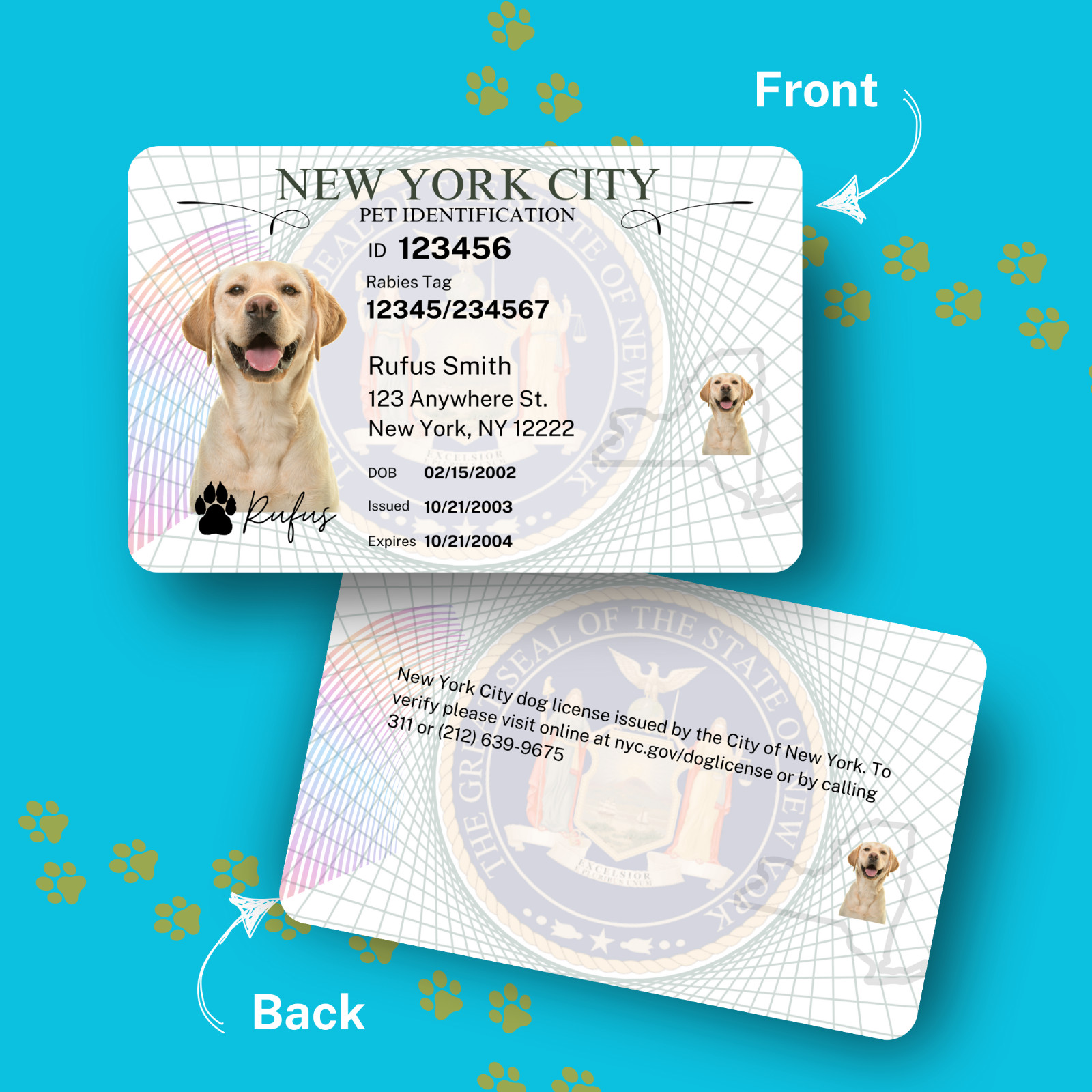 Custom NYC Pet ID Cards | ESA and Service Animal ID | ID Style Cards