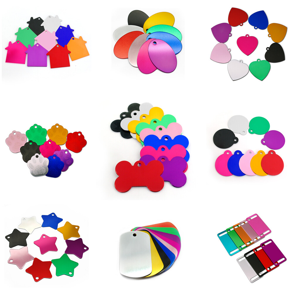 20pcs/lot Aluminum Dog ID Tags Round/Paw/Bone/Heart Shape Custom Blank Pet Tags