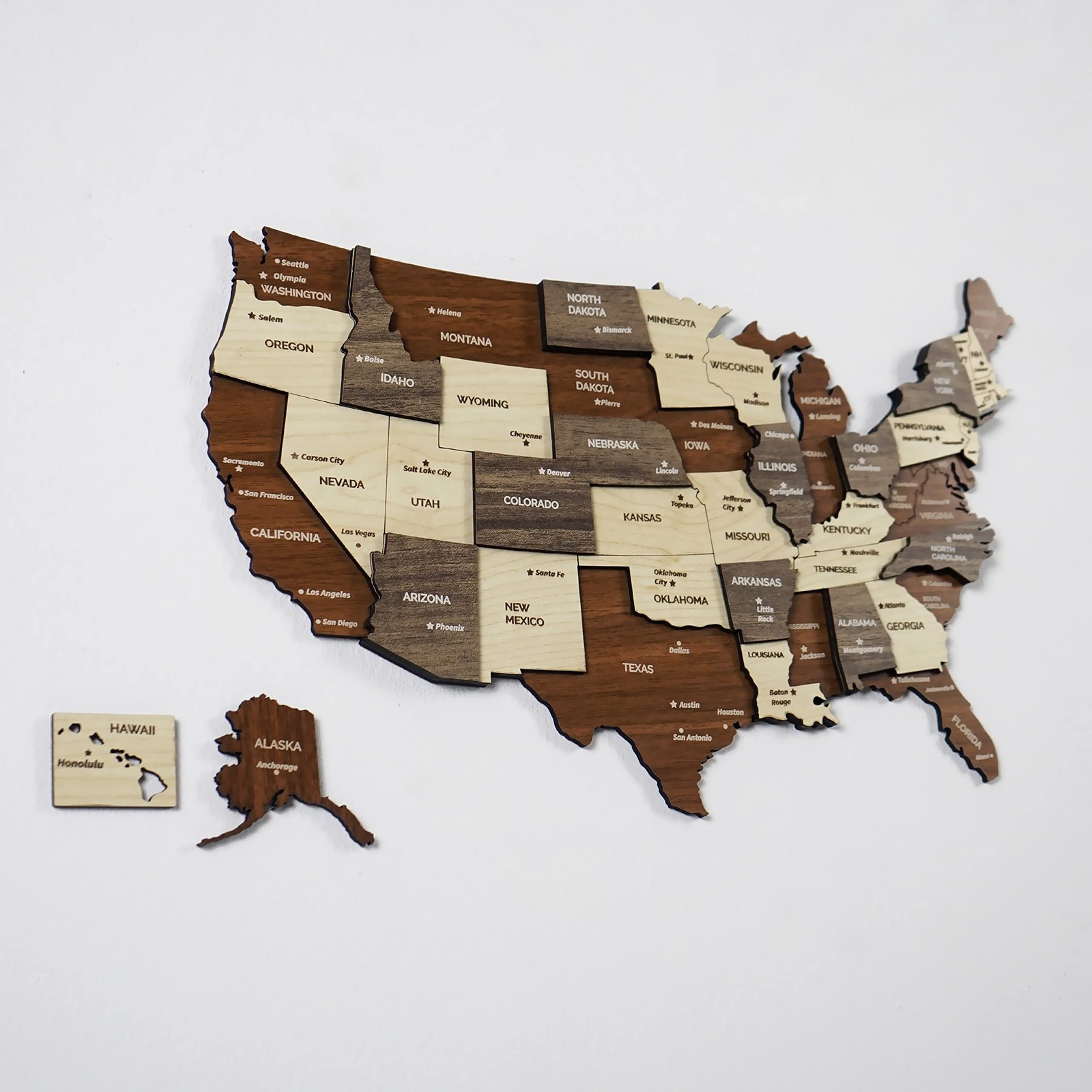 Colorfull Worlds 3D Wooden USA Wall Art, Gift for American Friend, United Sta…
