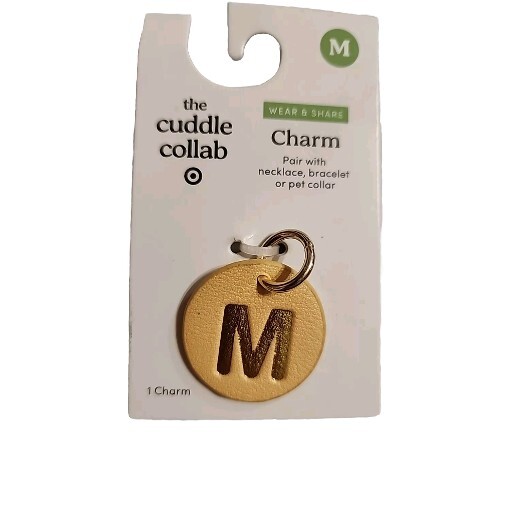 The Cuddle Collab Pet Charm; Gold “M”, Beige Round Charm
