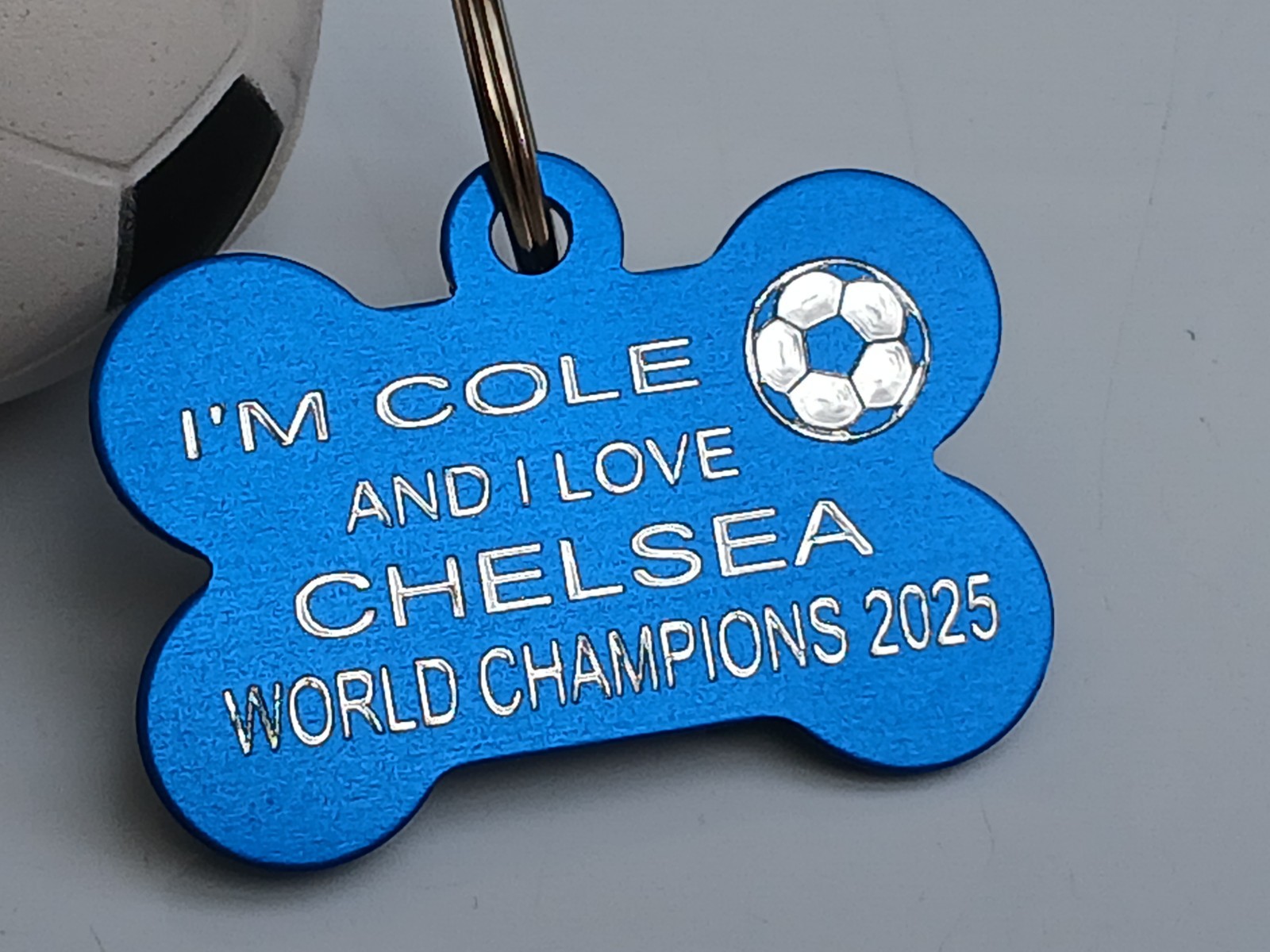CHELSEA WORLD CHAMPIONS BLUE DOG TAG PERSONALISED FRONT AND BACK
