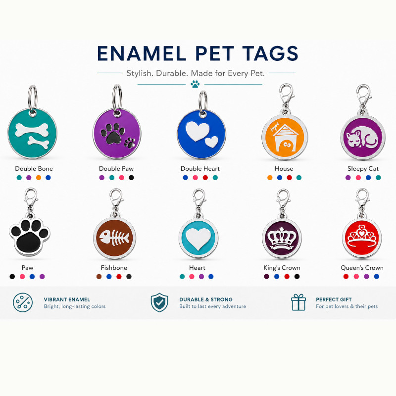 Personalized Enamel Dog Cat ID Tag Multiple Designs Custom Engraved Pet Tags