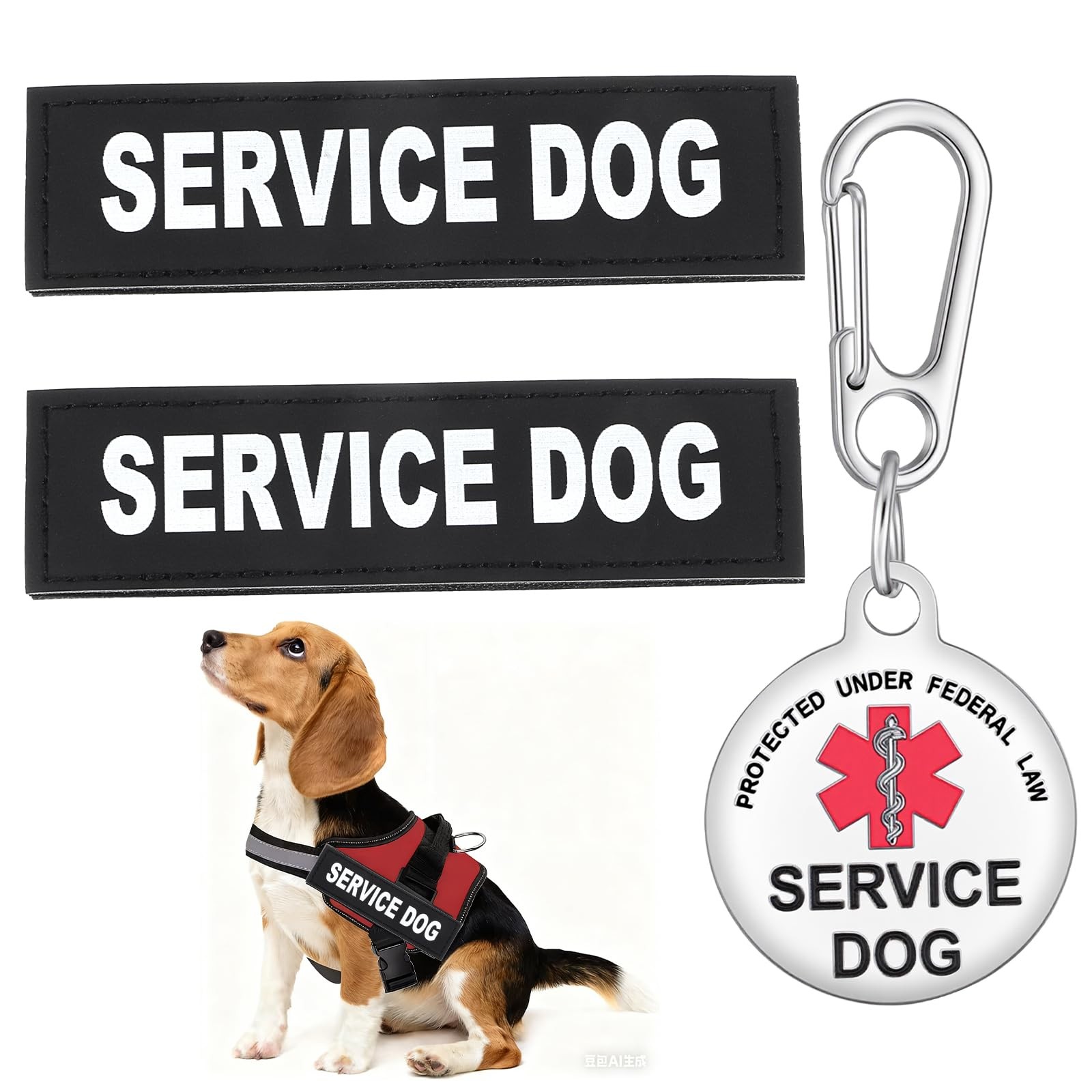 2 PCS Service Dog Patches ID Tags Removable Black Vest Training Collar Fix