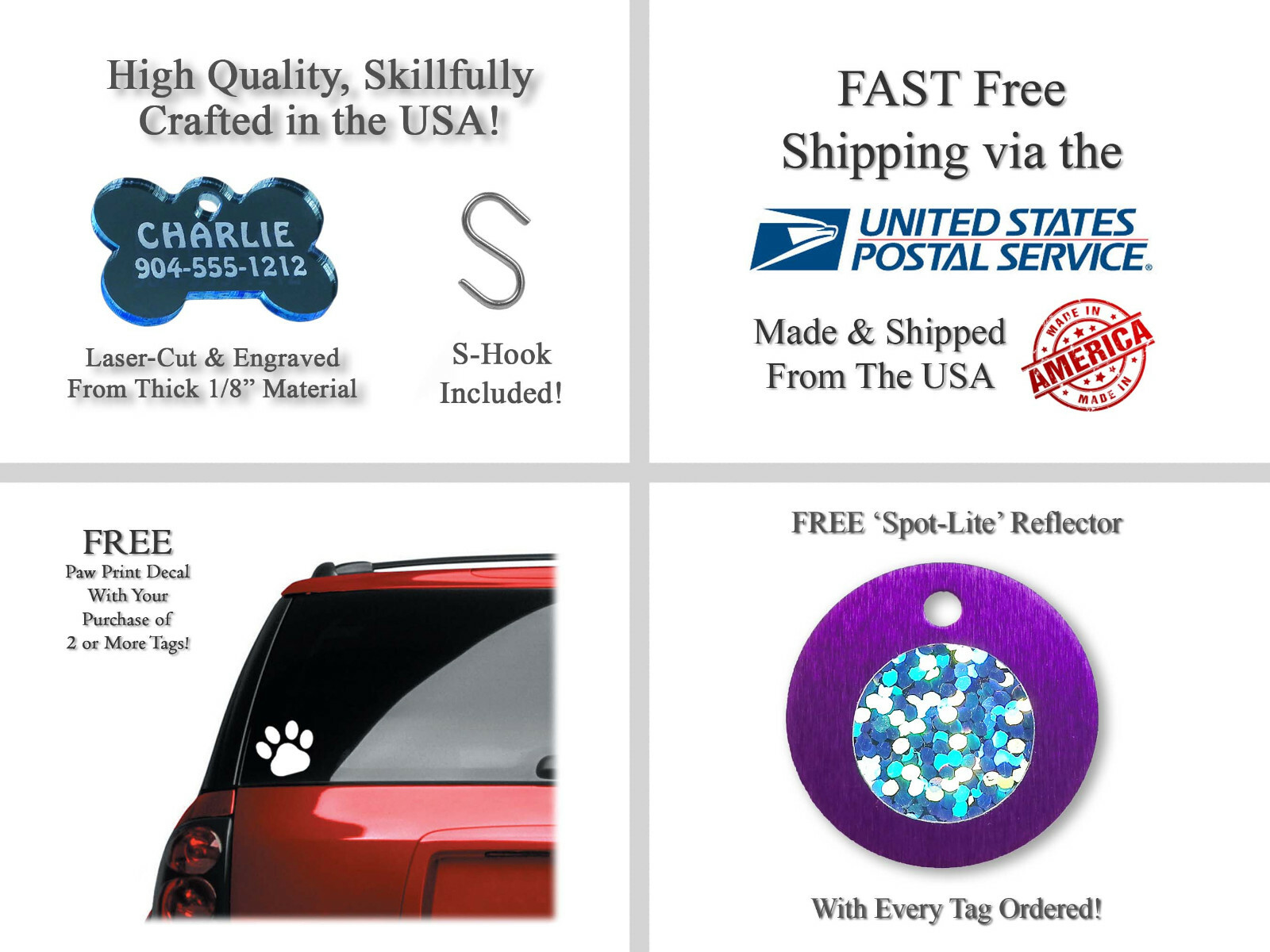 ACRYLIC PLASTIC PET Dog Cat Identification Name Tags-Custom Engraved ID Tag