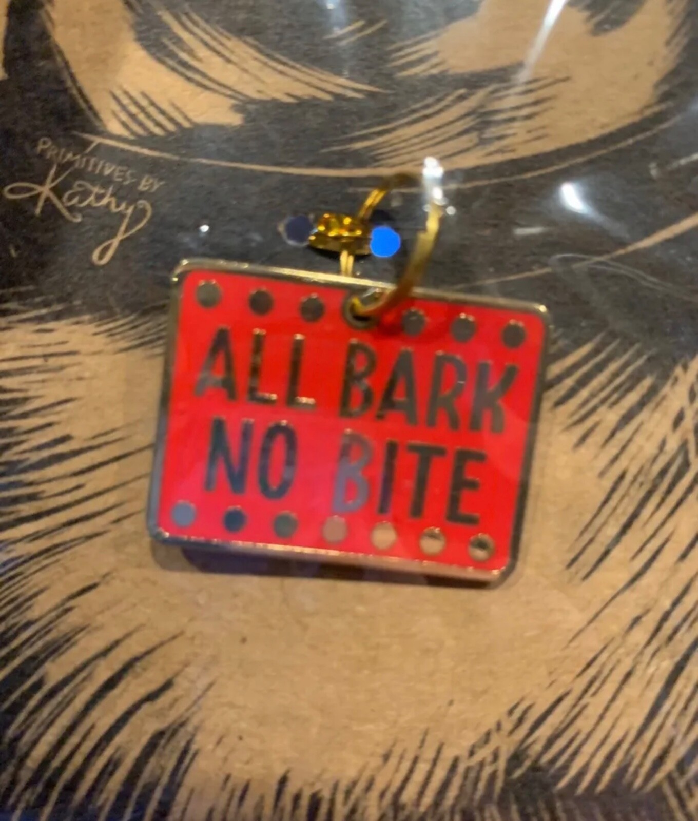 New Primatives by Kathy ALL BARK NO BITE Red Metal Enamel Collar Charm Dog Puppy