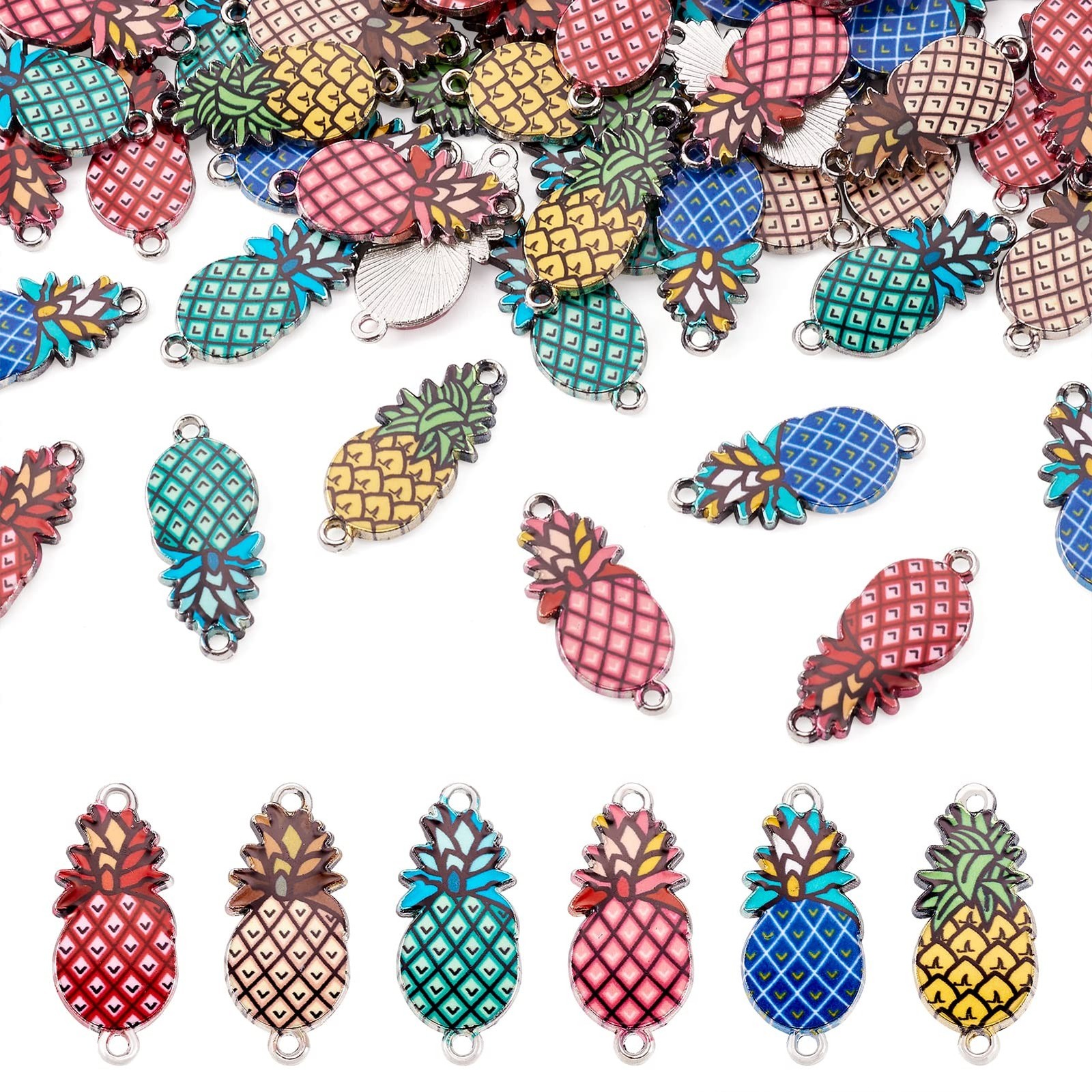 FASHEWELRY 100Pcs Alloy Pineapple Enamel Connector Charms Metal Fruits Link C…