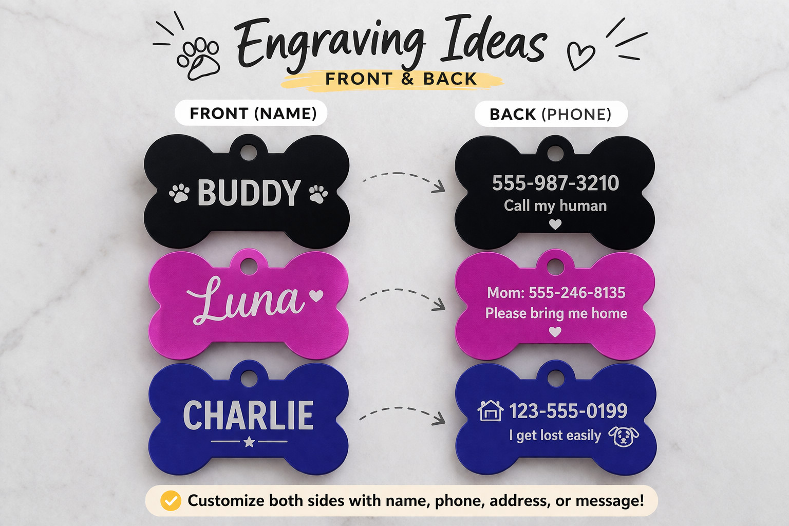 LASER ENGRAVED PERSONALIZED PET TAG ID DOG CAT NAME TAGS DOUBLE SIDE
