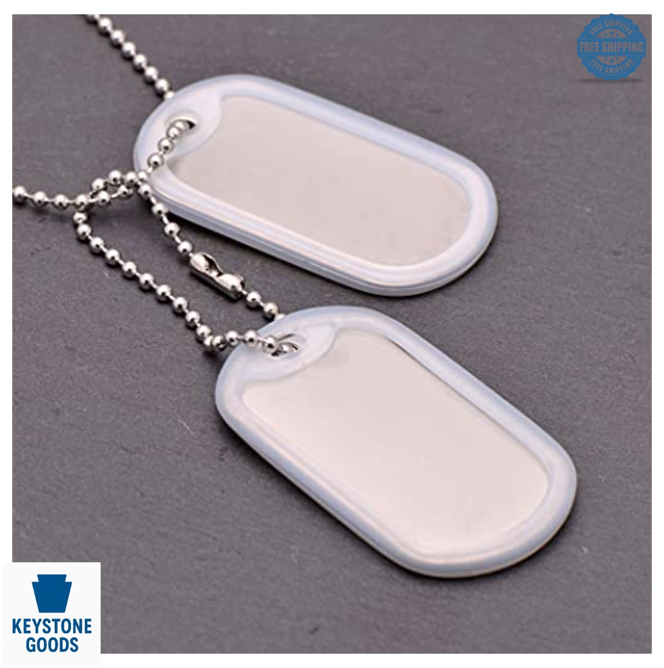 Stainless Steel Dog Tags Military Set 2 Pack Blank ID Tags Chains Silencers