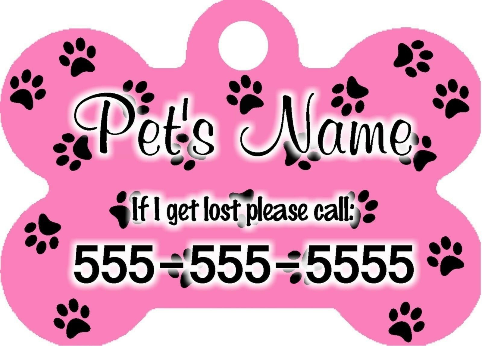 Personalized Custom Pet Tag Bone Shaped Polka Dots Paw Print Pink Background