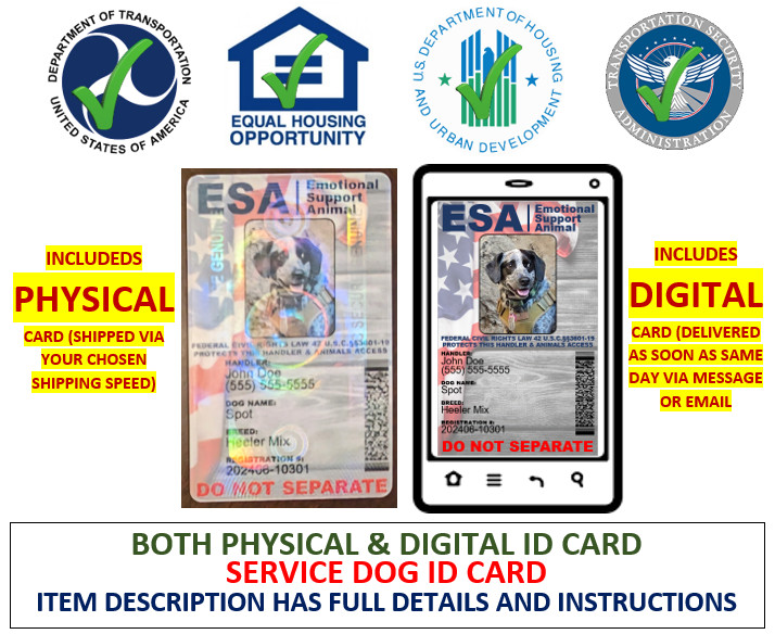 HOLOGRAPHIC EMOTIONAL SUPPORT ANIMAL ID ESA PHYSICAL & DIGITAL