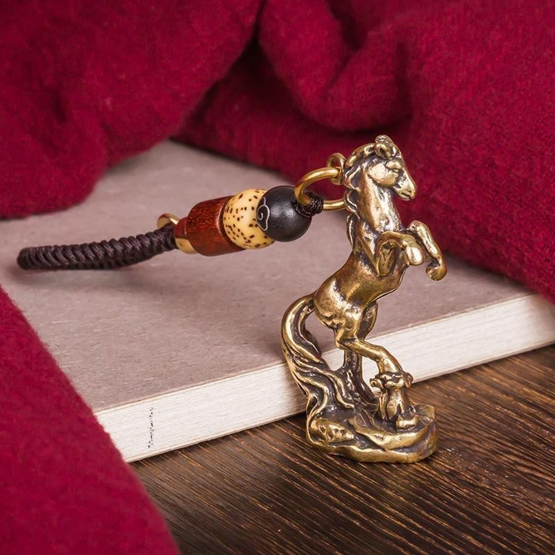 1pc Solid Brass Keychain Horse Miniature Pendant Chinese Zodiac Signs Craft DIY