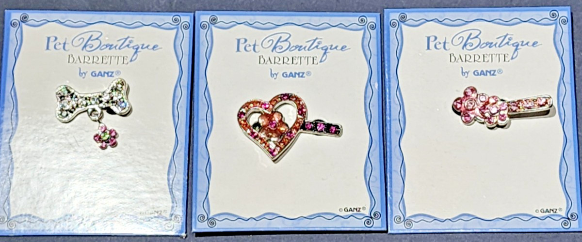 Pet Boutique Rhinestone 1″ Barrette by GANZ Love your Fur Baby 3 Pc Lot