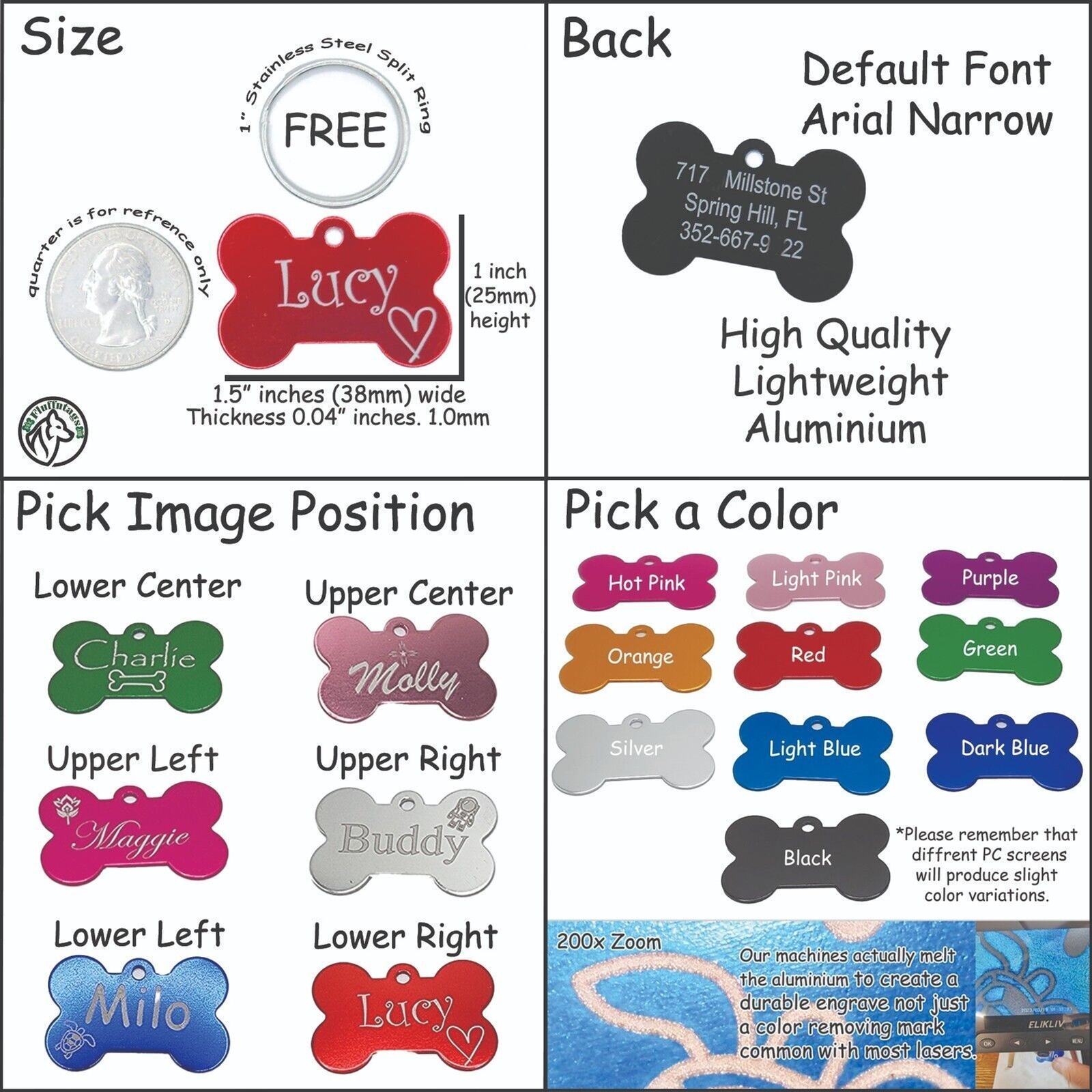Deep Engraved Bone Pet ID Tag – Medium, Custom, 2-Sided, Light Aluminum
