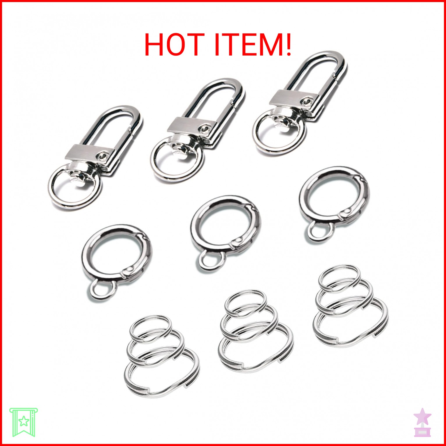 WOXBITA Dog Tag Clips for Collar,with 15Pcs Replaceable Dog ID Name Tag Ring Cli