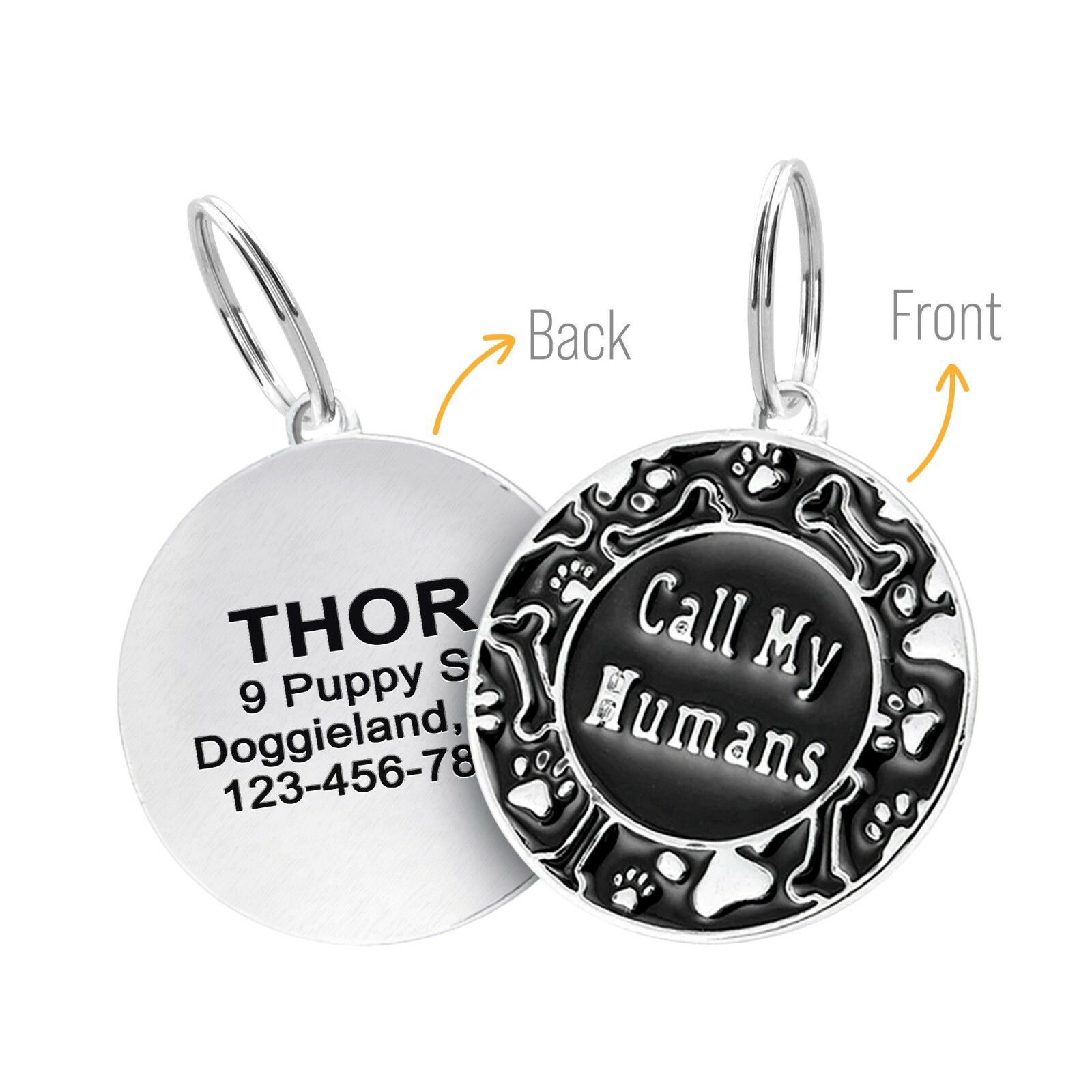 Personalized Call My Humans Dog tag Engraved Cute paw for Puppies with Ring