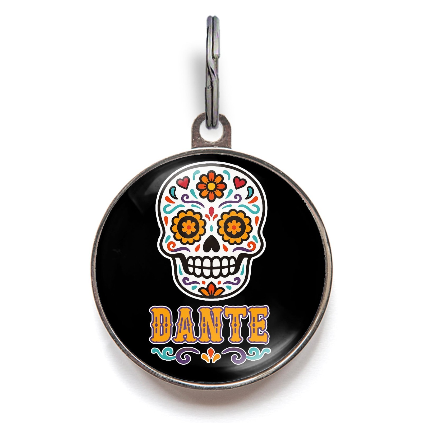 Sugar Skull Dog Tag – Day of the Dead Pet Name Tag – 36 Colors – Add Your Info