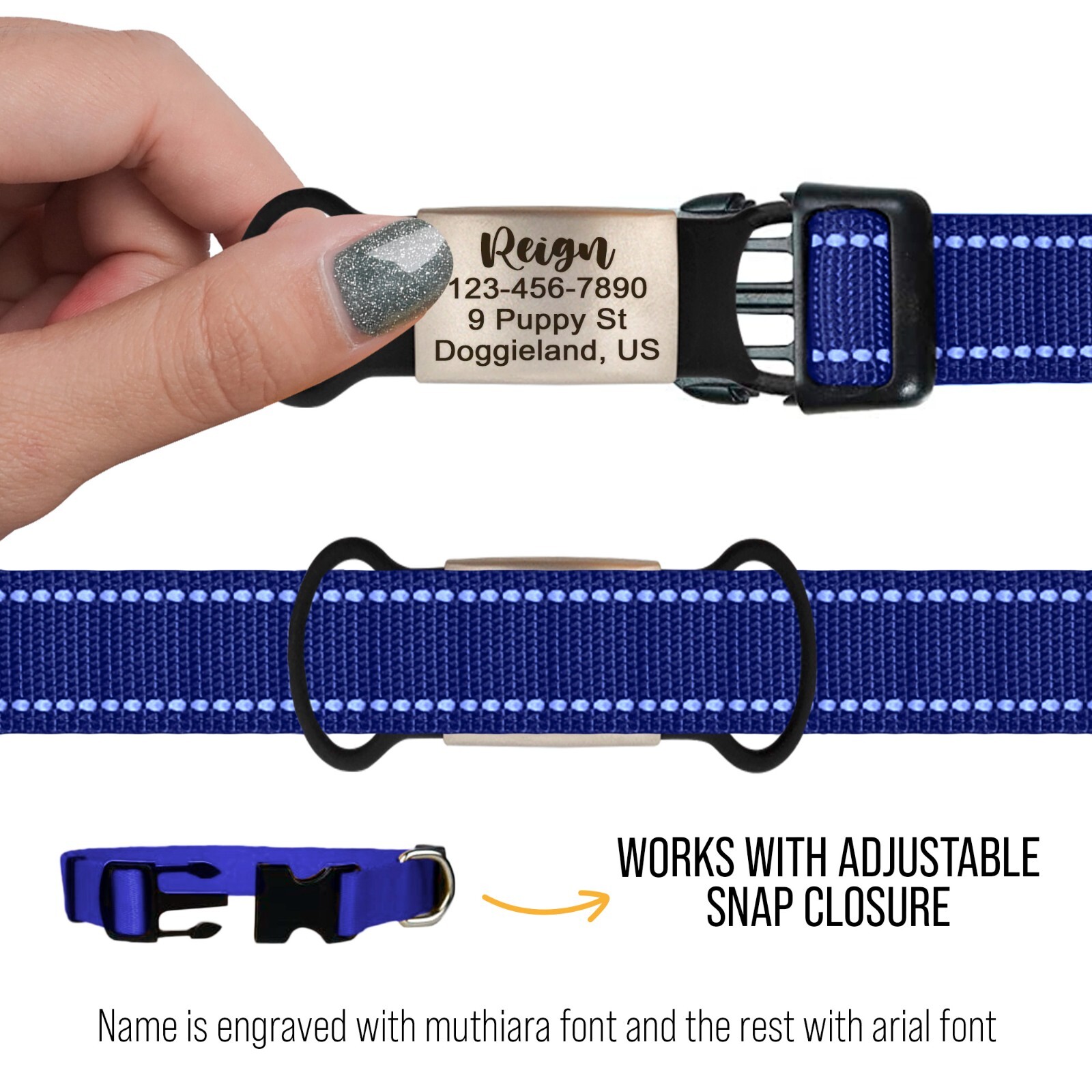 Custom Slide on Pet Dog Silent Tags ID Engraved Name Personalized Collar Cat