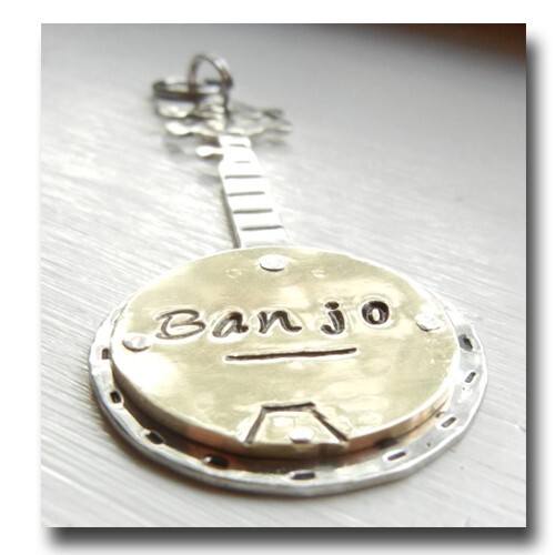 Banjo Pet ID Dog Name Tag Free Engraving Brass Nickel Silver Music Lover Dog Tag