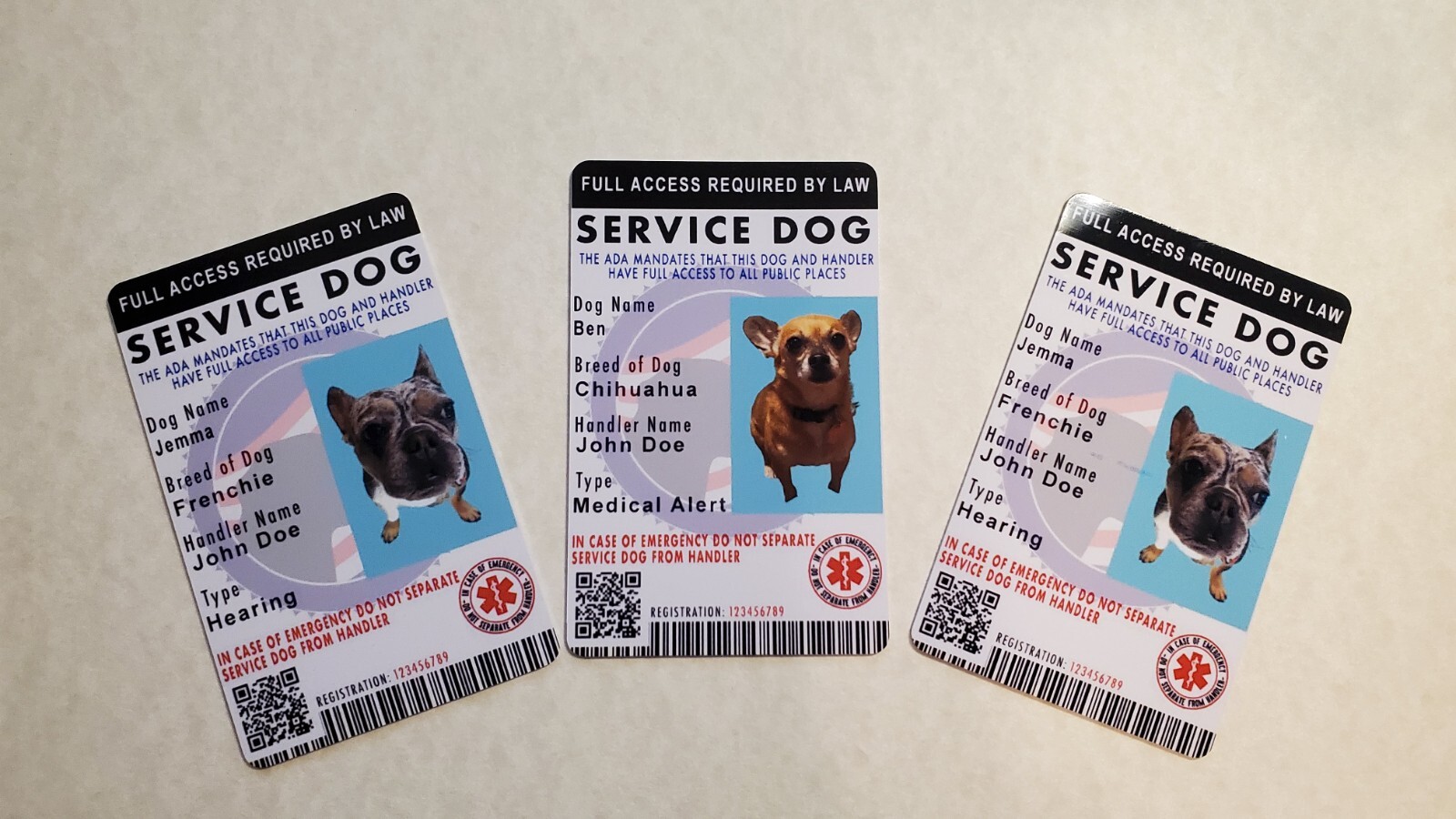 Customized Service Dog ADA and ESA ID Card – Made to order