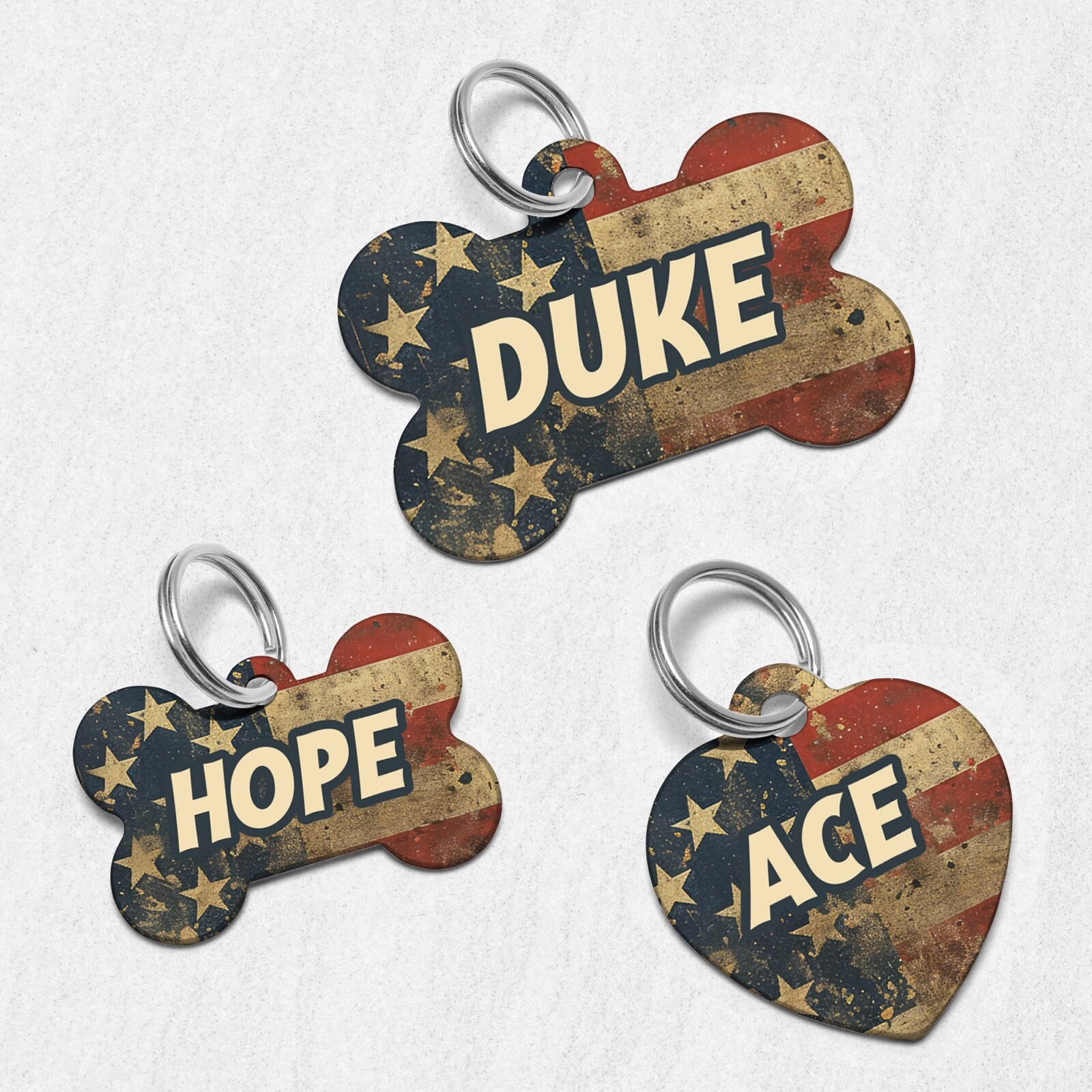 American Flag Dog Tags for Dogs, USA Pet ID Tags, Custom Personalized Puppy Tag