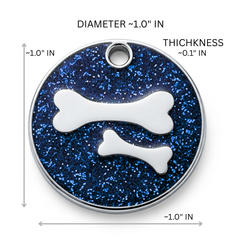 Personalized Pet ID Tag, Dog Tag, Cat Tag, Glitter double Bone Round Pet ID Tag