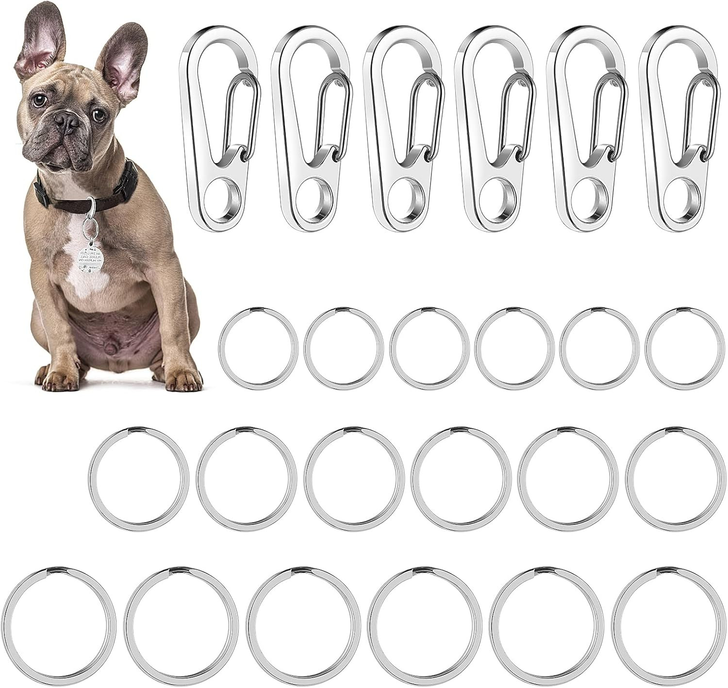Dog Tag Clips with Rings, 6 PCS Dog ID Tag Clips 18 PCS Tags Rings | Stainles…