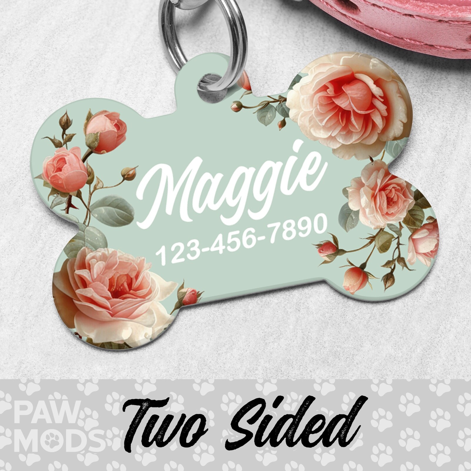 Roses Dog Tag for Dogs, Floral Pet ID Tags, Custom Personalized Flower Puppy Tag