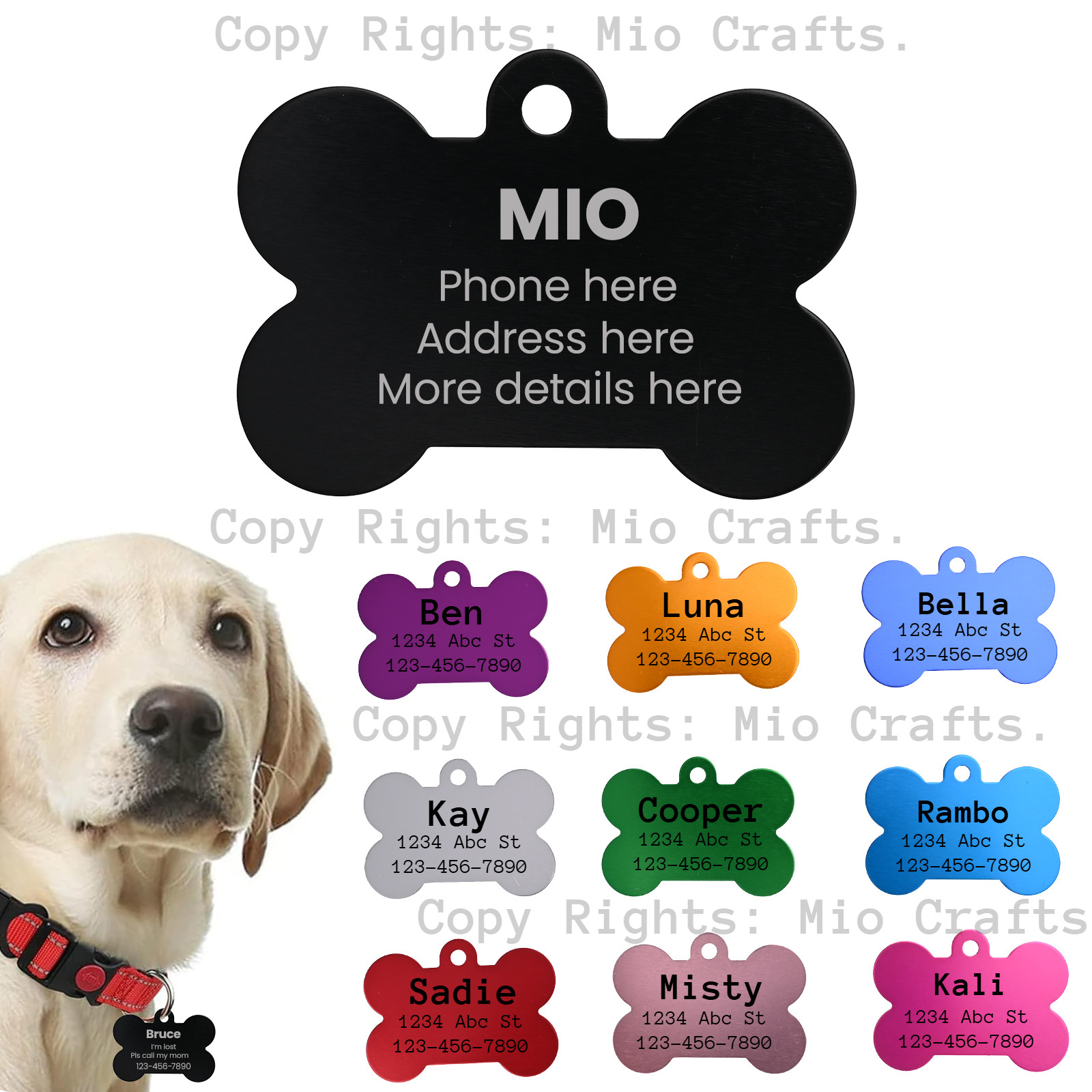 Custom Engraved Personalized Dog Pet tags Engraved ID Dog Cat Tag BOTH SIDES