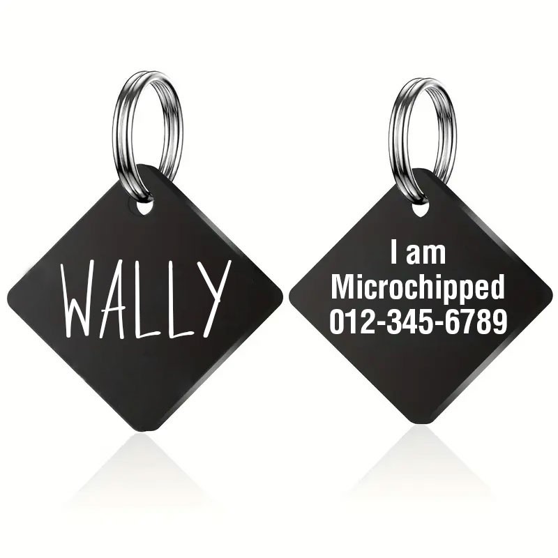 Custom Diamond Dog ID Tag Placa ID Perro Deep Engraved Stainless Steel USA