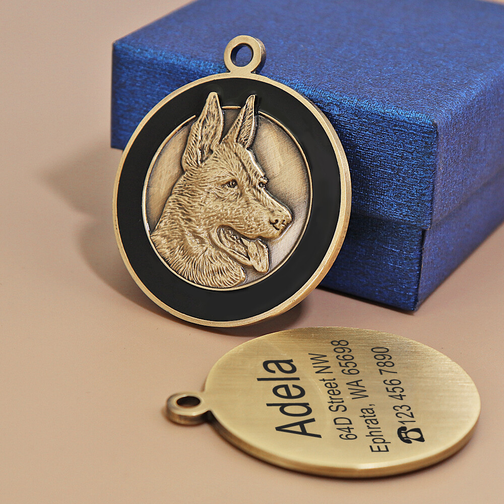 Personalized 3D Gold Dog Tag 8 Breeds Patterns Cat Bulldog Labrador Husky Poodle