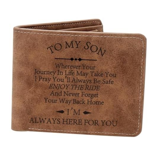 THTCSQ To My Son Gifts,Leather Wallet for Men,Engraved Wherever you Son