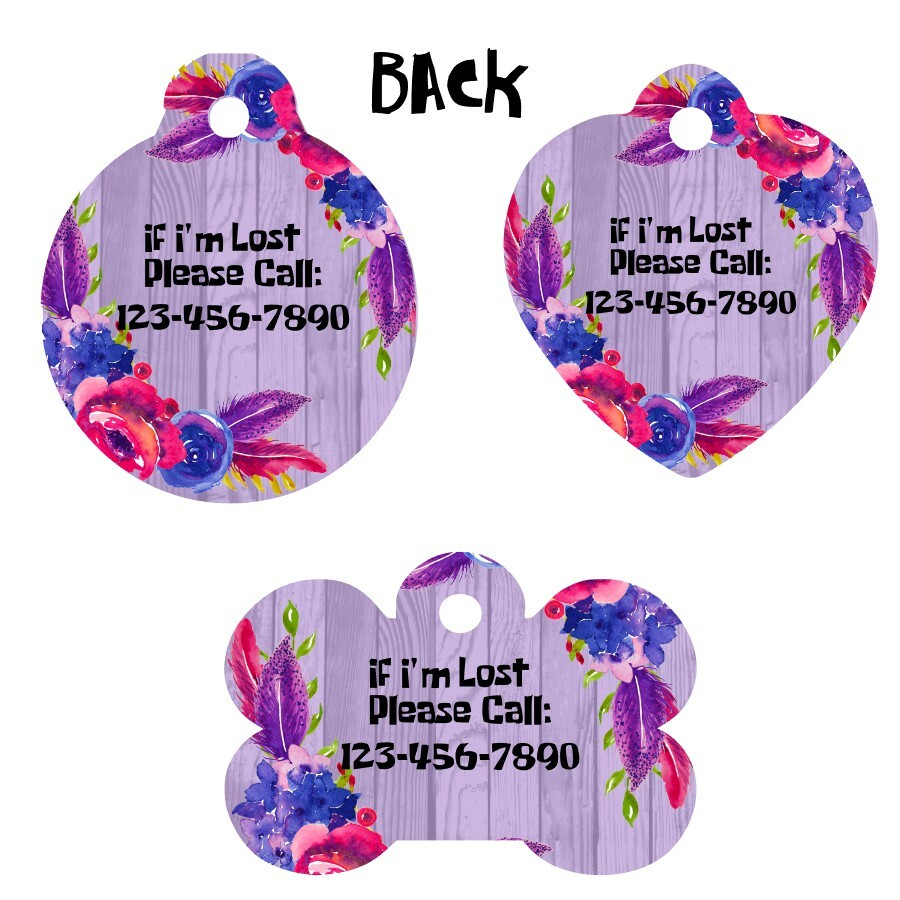Pet ID Tag Floral Personalized Custom Double Sided Pet Tag w/name & number