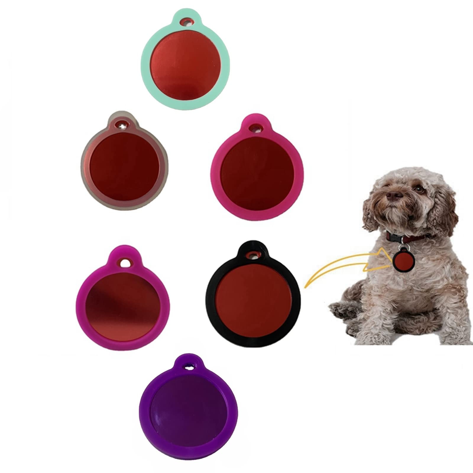 6 Pack Round Silicone Dog Tags – Personalized & Lightweight, Quiet Silencer w…
