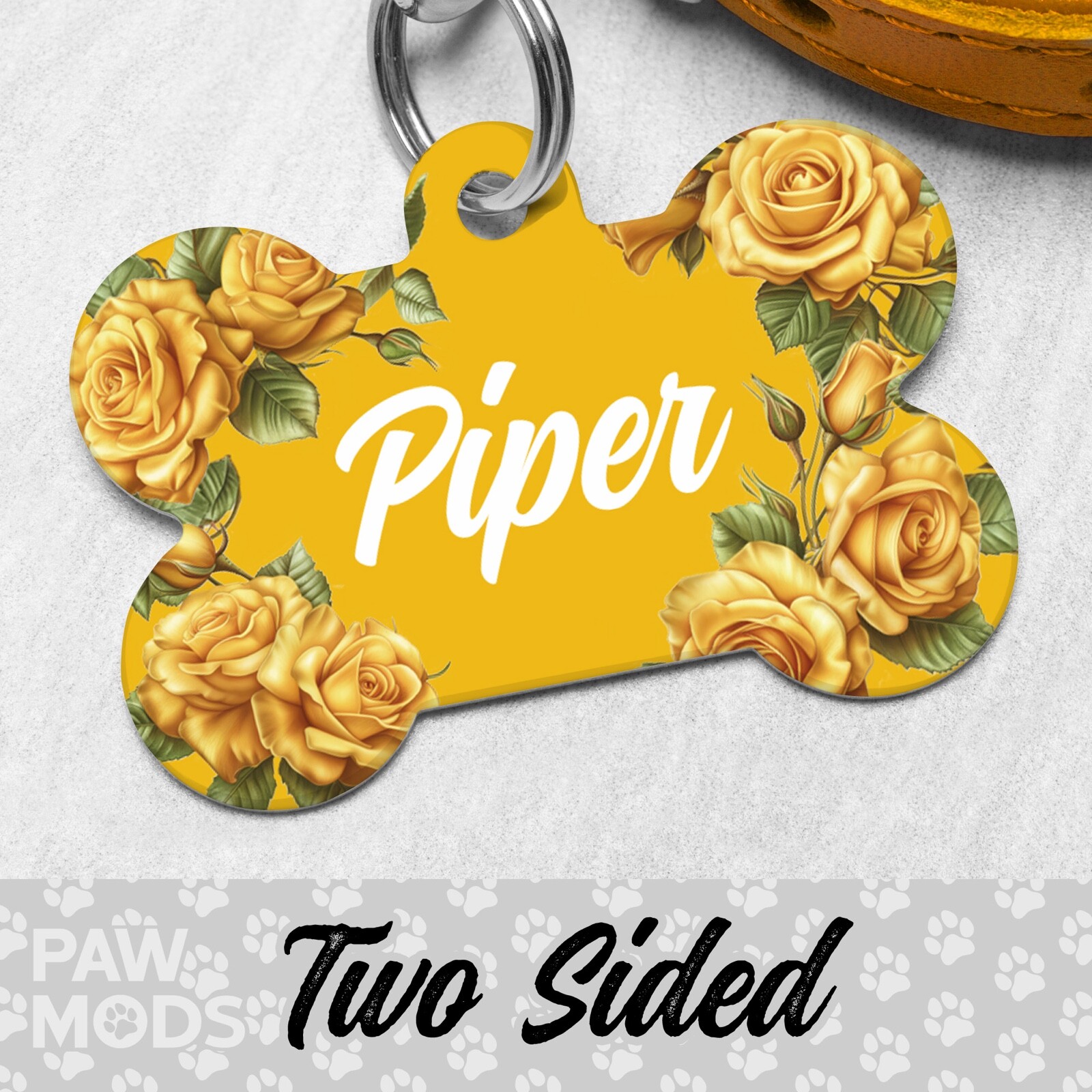 Roses Dog Tag for Dogs, Floral Pet ID Tags, Custom Personalized Flower Puppy Tag