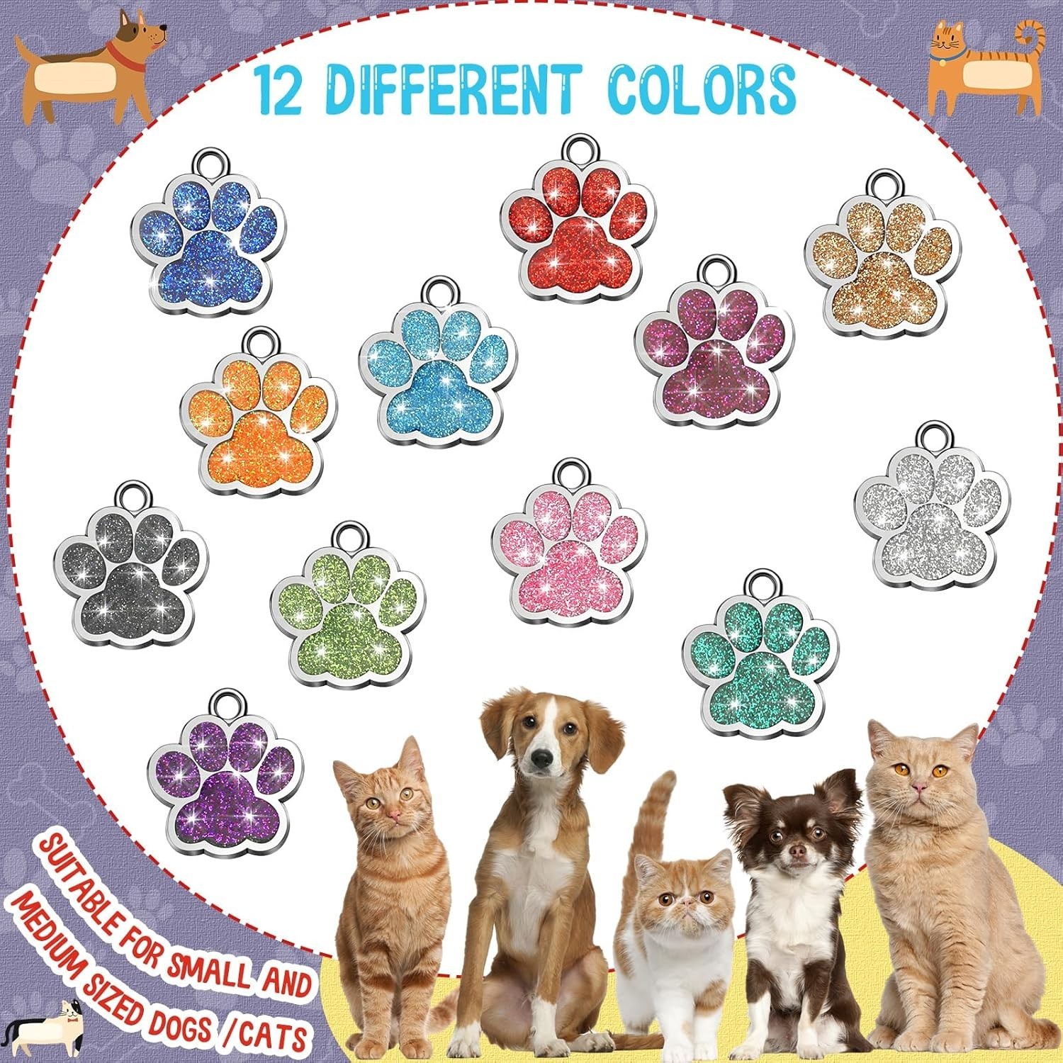 60 Pcs Personalized Paw Print Pet Tag for Dogs and Cats, Blank Pet ID Tags Cu…