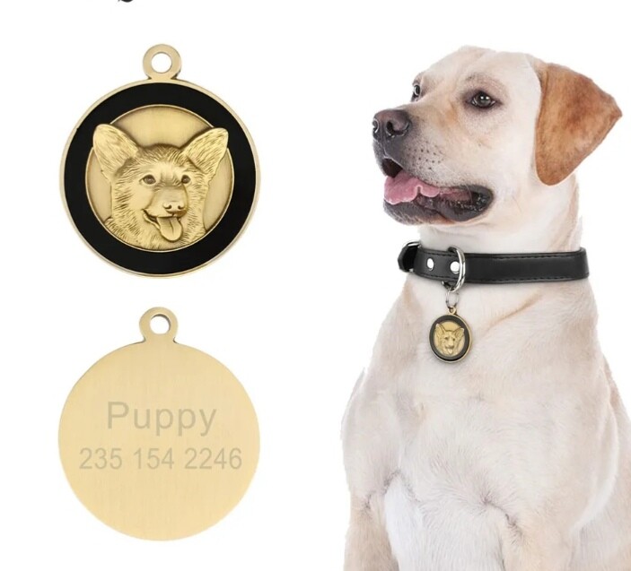Dog Tag Dog ID Golden Plate Retro Pet Collar Acces Name Necklace Puppy Pendant