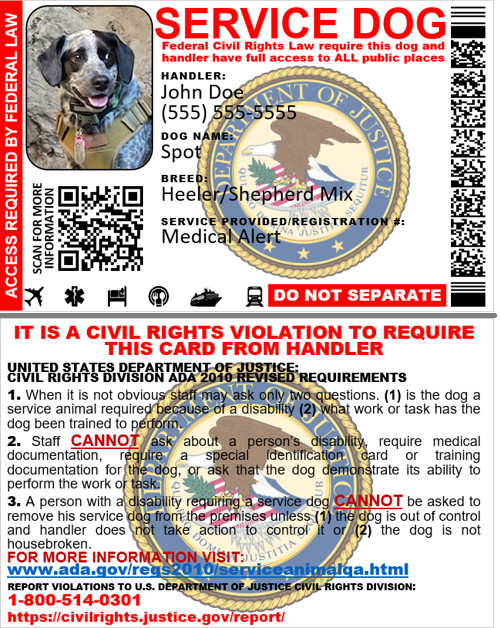 SERVICE DOG ID CARD 2 SIDED CUSTOMIZABLE – PHYSICAL & DIGITAL CARD