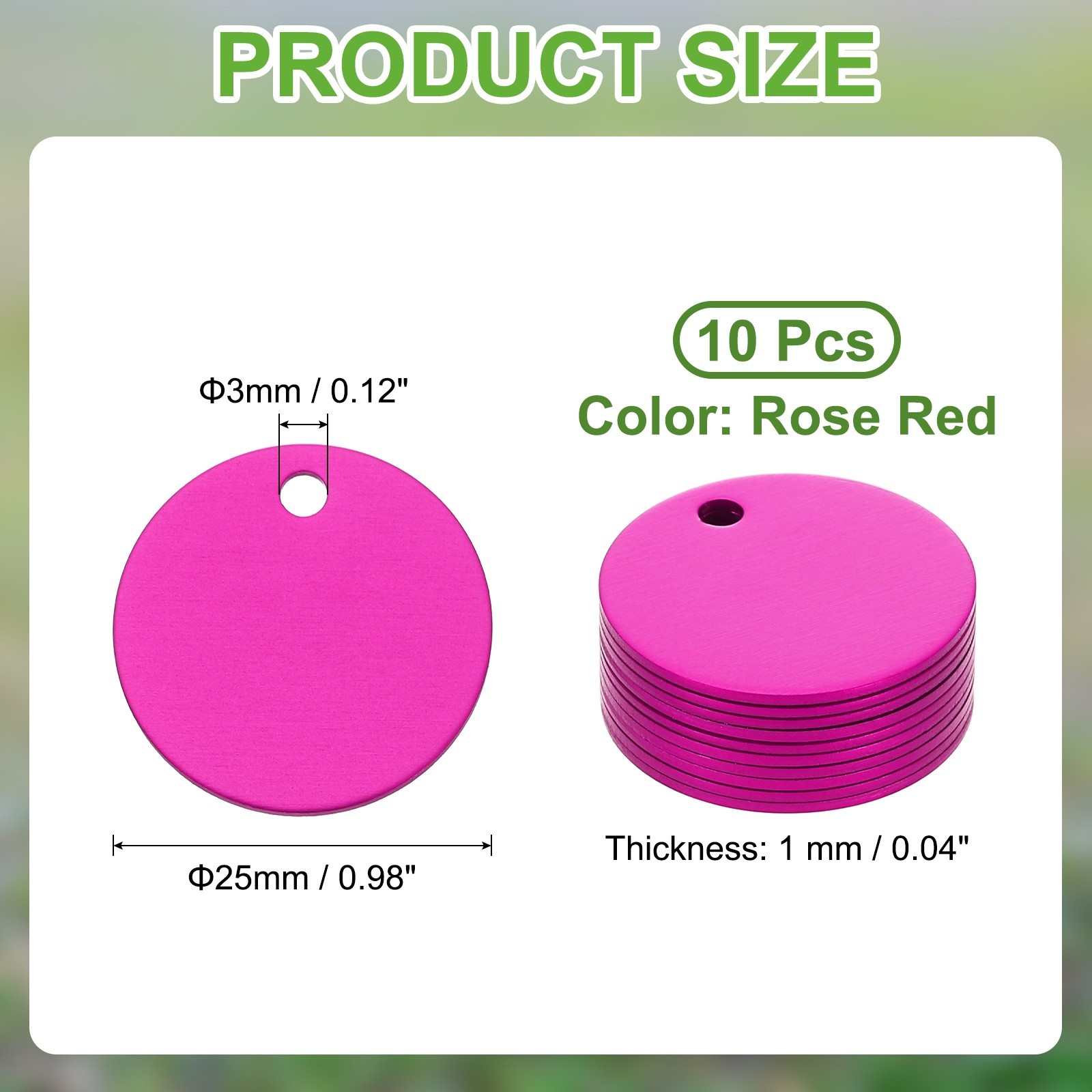 10pcs Dog Pet Tags 25mm Round Aluminum Engraving Blanks Tags, Rose Red