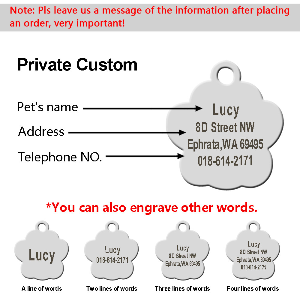 Personalized Dog ID Tag Paw Glitter Engraved Custom Rhinestone for Pet Puppy Cat