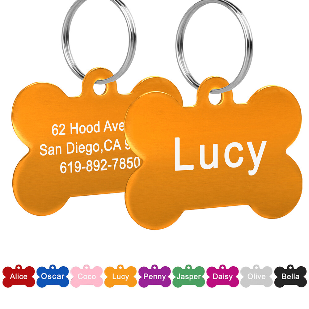 Personalized Dog Cat Tag Bone Shape Aluminum Pet Name Address ID Disc Custom
