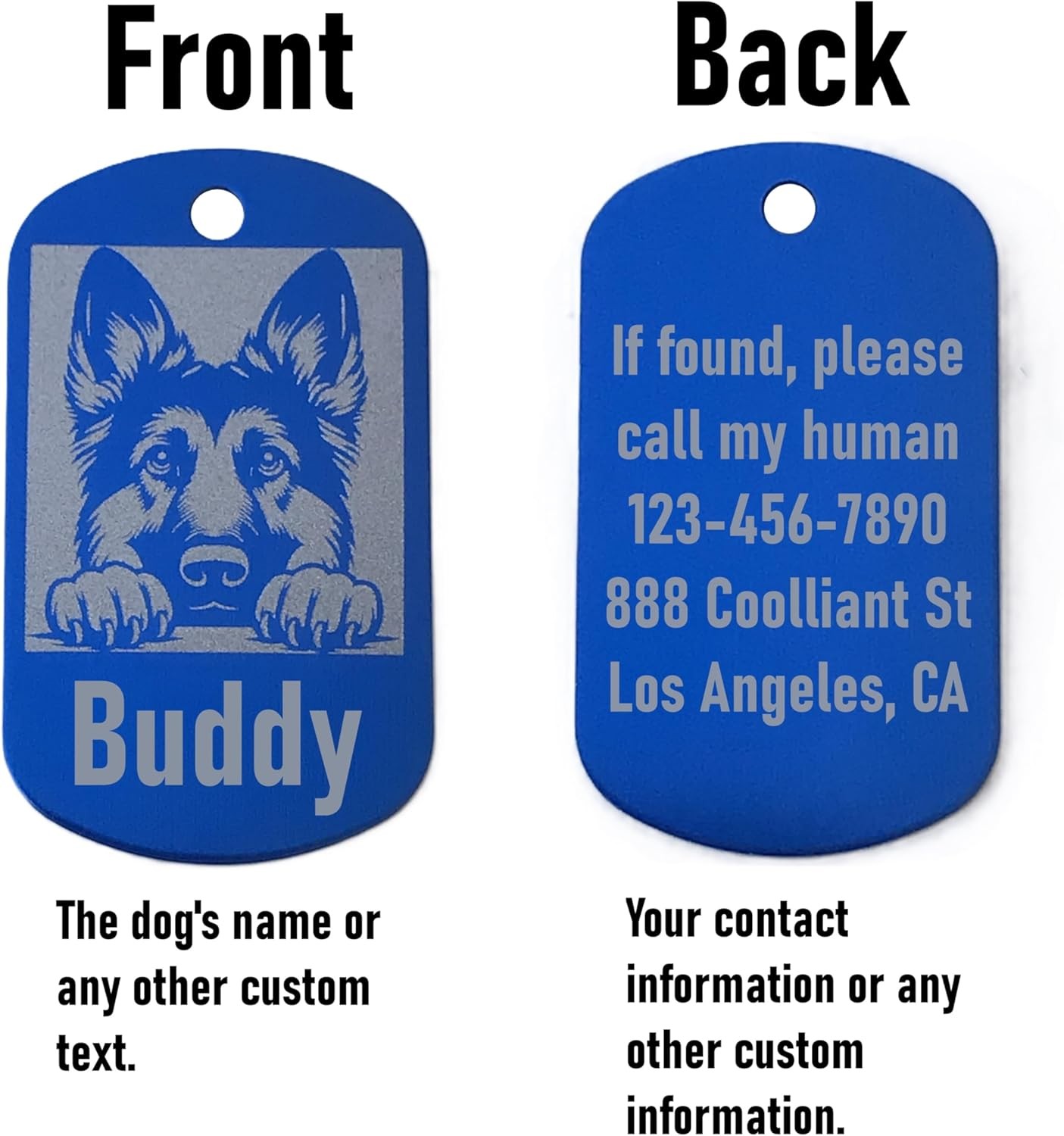 Military Style Customized German Shepherd Dog ID Tag – Name Tag for Pet Collar