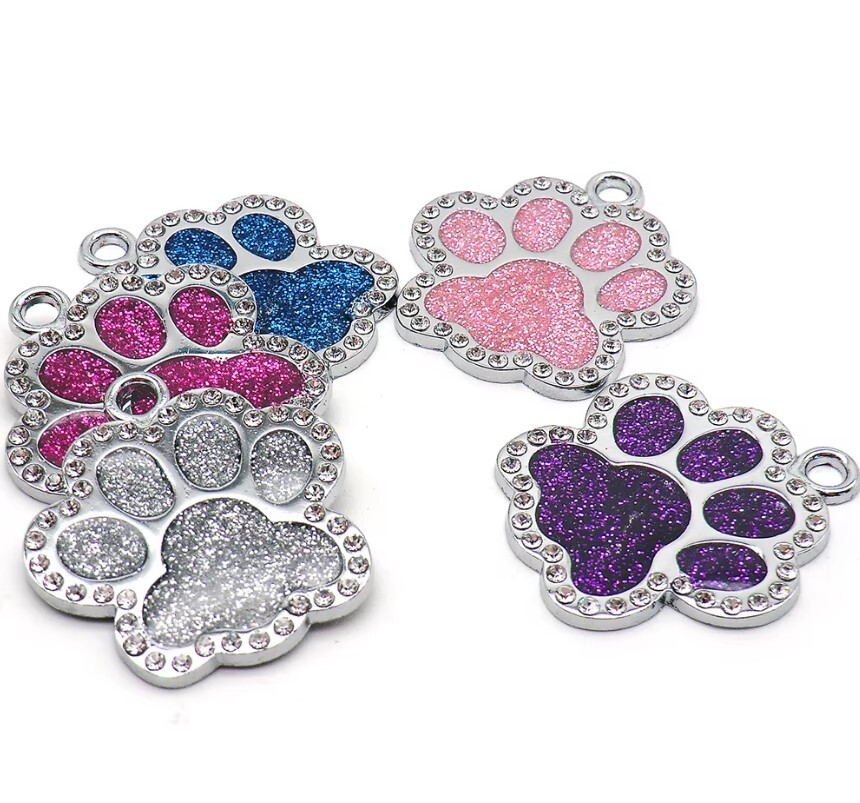Shiny Stones Paws PET ID Tag Engraved Custom CAT DOG Collar Tag | Best Quality