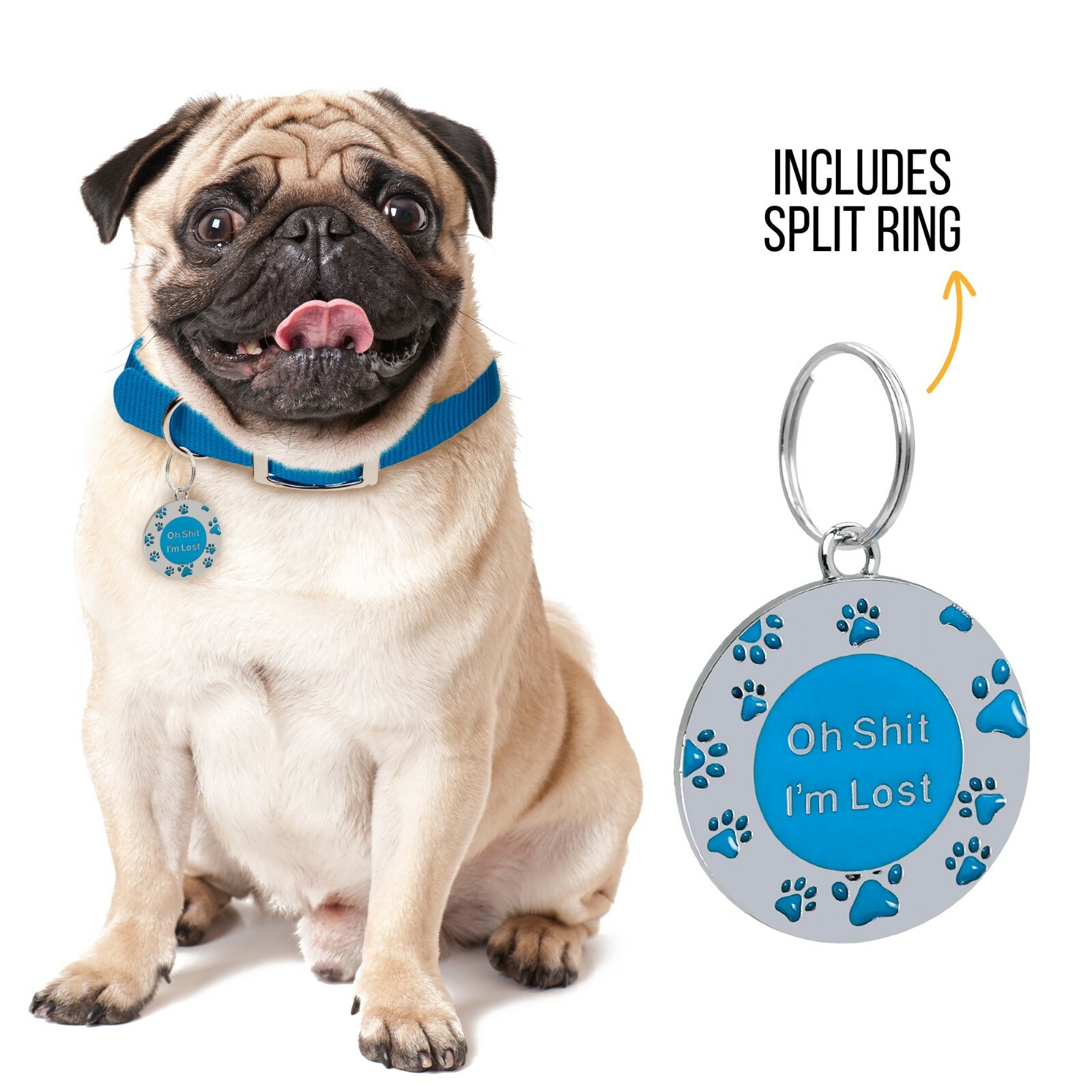 Oh Sh*t I’m Lost Custom Pet Tag ID Name Dog Collar Engraved Funny Tag Split Ring