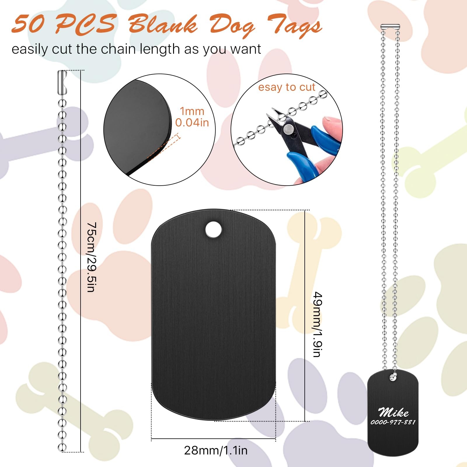 Elesunory 100Pcs Military Dog Tags Set, 50 Pcs Aluminum Blank Dog Tag and 50 …