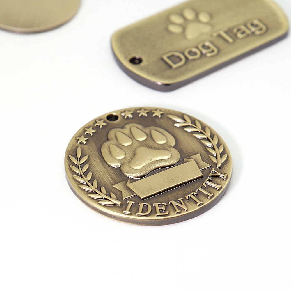 BRASS DOG TAGS MILITARY PERSONALIZED CUSTOM PET NAME ID ENGRAVED FOR COLLAR