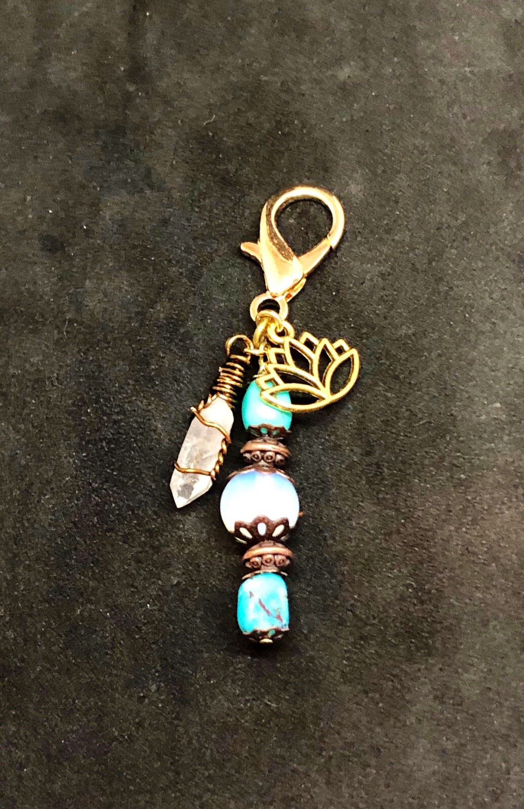 Moonstone & Turquoise Crystal Pet Charm, Collar Charm, Lotus Flower Pet Charm